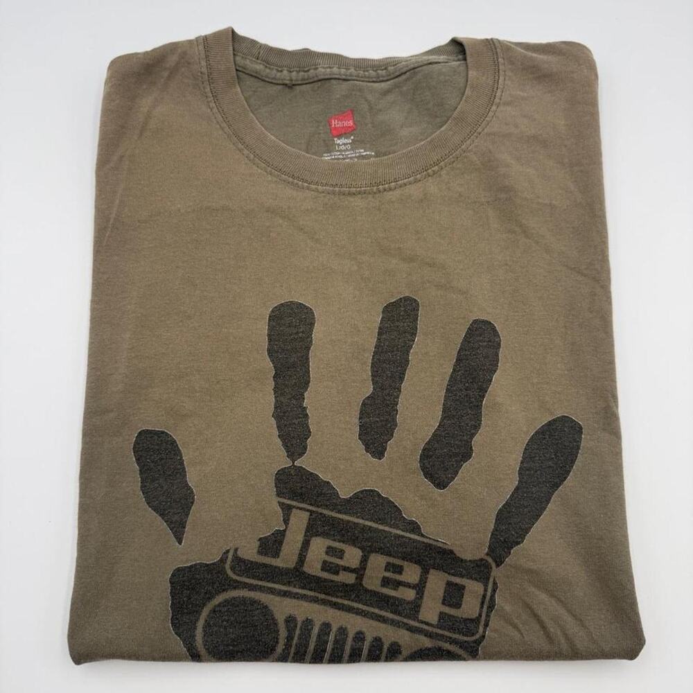 Jeep Grill Hand Print Tee Olive green Tagged size large Fits like a small